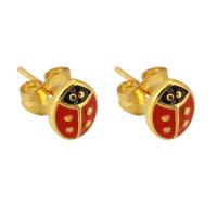 Stainless Steel Stud Earrings 304 Stainless Steel Ladybug Galvanic plating for woman & enamel red Sold By Lot