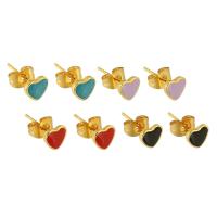 Stainless Steel Stud Earrings 304 Stainless Steel Heart Galvanic plating for woman & enamel Sold By Lot