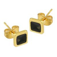Stainless Steel Stud Earrings 304 Stainless Steel Square Galvanic plating for woman & enamel black Sold By Lot