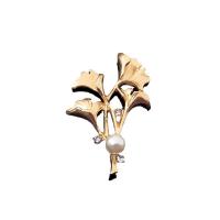 Hair Accessories DIY Findings Zinc Alloy with Plastic Pearl Ginkgo Leaf gold color plated with rhinestone golden nickel lead & cadmium free Sold By PC