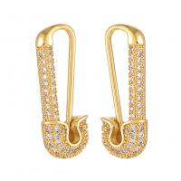 Cubic Zirconia Micro Pave Brass Earring Safety Pin gold color plated fashion jewelry & micro pave cubic zirconia & for woman golden nickel lead & cadmium free Sold By Pair