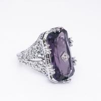 Crystal Finger Ring Brass with Crystal Geometrical Pattern platinum plated & for woman & hollow US Ring Sold By PC