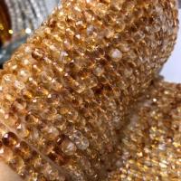 Natural Quartz Jewelry Beads, Citrine, Square, polished, Star Cut Faceted & DIY, yellow,  5-6mm, Length:38 cm, Sold By PC