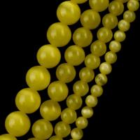 Cats eye smykker Perler, Runde, du kan DIY & forskellig størrelse for valg, gul, Solgt Per Ca. 37-39 cm Strand