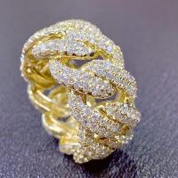 Strass vinger Ring, Messing, gold plated, verschillende grootte voor keus & voor de mens & met strass, nikkel, lood en cadmium vrij, Maat:7-13, Verkocht door PC