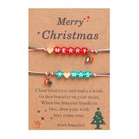 Christmas Holiday Bracelet Acrylic with Wax Cord & Glass Seed Beads & Brass 2 pieces & Christmas jewelry & with letter pattern & for woman Length Approx 6.3-11.8 Inch Sold By Lot