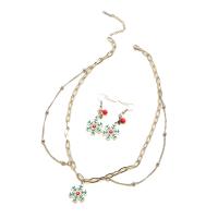 Zinc Alloy Jewelry Set earring & necklace with Glass Rhinestone with 1.97inch extender chain Snowflake platinum color plated 2 pieces & Christmas jewelry & for woman & enamel Length Approx 17.7 Inch Sold By Lot