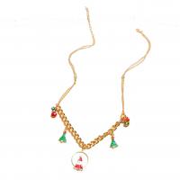 Christmas Necklaces Zinc Alloy with Glass Seed Beads with 1.97inch extender chain Santa Claus gold color plated Christmas jewelry & for woman & enamel Length Approx 17.7 Inch Sold By Lot