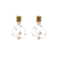 Zinc Alloy Drop Earrings with Fishing Line & ABS Plastic Pearl gold color plated fashion jewelry & for woman two different colored Sold By Pair