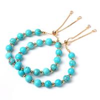 Fashion Turquoise Bracelets with Brass Round fashion jewelry & for woman blue 8mm Length 18 cm Sold By PC