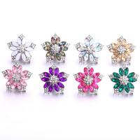 Jewelry Snap Button Zinc Alloy Flower silver color plated DIY & with glass rhinestone nickel lead & cadmium free 18mm Sold By PC