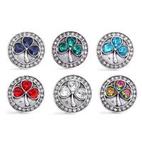Jewelry Snap Button Zinc Alloy Three Leaf Clover silver color plated DIY & with glass rhinestone nickel lead & cadmium free 18mm Sold By PC