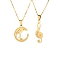Couple Necklace 304 Stainless Steel with 1.97 extender chain Vacuum Plating 2 pieces & Unisex golden Length 17.72 Inch Sold By Set