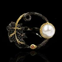 Freshwater Pearl Finger Ring Brass with Freshwater Pearl & for woman & with rhinestone nickel lead & cadmium free Sold By PC
