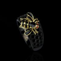 Strass vinger Ring, Messing, Honingbij, verschillende grootte voor keus & voor vrouw & met strass, zwart, nikkel, lood en cadmium vrij, 22x13mm, Verkocht door PC