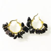 Natural Gemstone Earrings Brass with Natural Stone real gold plated for woman 16mm Sold By Pair