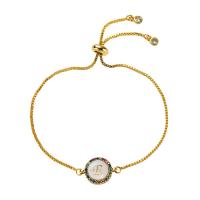 Cubic Zirconia Micro Pave Brass Bracelet with Shell gold color plated Adjustable & micro pave cubic zirconia & for woman gold Length 45 cm Sold By PC