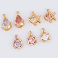 Cubic Zirconia Brass Pendants high quality gold color plated DIY & with cubic zirconia nickel lead & cadmium free Sold By PC