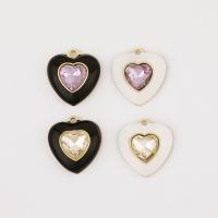 Copper Alloy Pendant Heart gold color plated DIY & micro pave cubic zirconia & enamel nickel lead & cadmium free Sold By PC