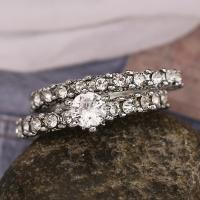 Strass vinger Ring, Zinc Alloy, geplatineerd, verschillende grootte voor keus & voor vrouw & met strass, nikkel, lood en cadmium vrij, 6mm, Maat:6-10, Verkocht door PC