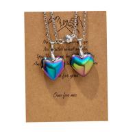 Couple Necklace Crystal with Zinc Alloy with 2.75inch extender chain Heart plated 2 pieces & with magnetic & for couple Length Approx 15 Inch Sold By Set