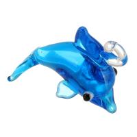 Pendentifs Murano de mode, chalumeau, dauphin, DIY, bleu, 31x19x15mm, Trou:Environ 2mm, 20PC/sac, Vendu par sac