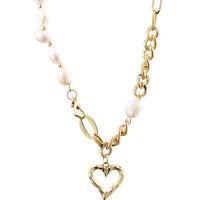 Freshwater Pearl Brass Chain Necklace, liga de zinco, with Pérolas de água doce, joias de moda & para mulher, dourado, níquel, chumbo e cádmio livre, 24x20mm, comprimento Aprox 16.54 inchaltura, vendido por PC
