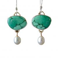 Turquoise Earring Zinc Alloy with Freshwater Pearl plated for woman green nickel lead & cadmium free Sold By Pair