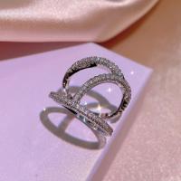 Strass vinger Ring, Messing, verschillende grootte voor keus & voor vrouw & met strass, zilver, nikkel, lood en cadmium vrij, Verkocht door PC