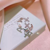 Strass vinger Ring, Messing, verschillende grootte voor keus & voor vrouw & met strass, zilver, nikkel, lood en cadmium vrij, 22x13mm, Verkocht door PC
