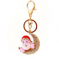 Zinc Alloy Key Clasp Santa Claus gold color plated enamel & with rhinestone nickel lead & cadmium free 114mm Sold By PC
