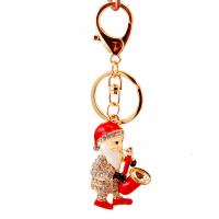 Zinc Alloy Key Clasp Santa Claus gold color plated enamel & with rhinestone nickel lead & cadmium free 120mm Sold By PC
