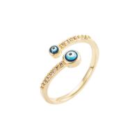 Evil Eye Biżuteria Ring Finger, Mosiądz, Platerowane w kolorze złota, Regulowane & różne style do wyboru & mikro utorować cyrkonia & dla kobiety & emalia, złoto, 20mm, sprzedane przez PC