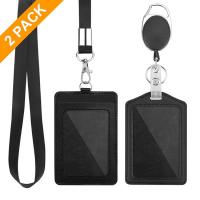 Zinc Alloy Lanyard Card Holder with PU Leather portable & Unisex black Sold By Set