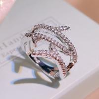Strass vinger Ring, Messing, verschillende grootte voor keus & voor vrouw & met strass, zilver, nikkel, lood en cadmium vrij, 22x18mm, Verkocht door PC