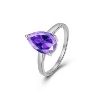Crystal Finger Ring Brass with Crystal Teardrop platinum color plated fashion jewelry & for woman purple nickel lead & cadmium free 2mm US Ring Sold By PC