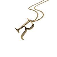Collar de Acero Titanio, Partículas de acero, con 5cm extender cadena, Letra R, Joyería & para mujer, dorado, 41.30x45mm, longitud 70 cm, Vendido por UD