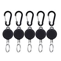 ABS Plastic Carabiner Key Ring with Tiger Tail Wire Round Unisex & retractable black Sold By PC