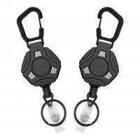 ABS Plastic Karabijnhaak sleutelhanger, met Zinc Alloy, Geometrisch Patroon, uniseks & intrekbare, zwart, 140x45.40mm, Verkocht door PC