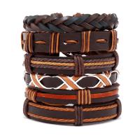 Wrap Bracelet Cowhide with PU Leather & Wax Cord 6 pieces & Adjustable & fashion jewelry & Unisex multi-colored 180mm Sold By Set