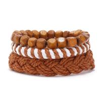 Unisex Bracelet Linen with Wax Cord & Wood three pieces & fashion jewelry Length Approx 17-18 cm Sold By Set