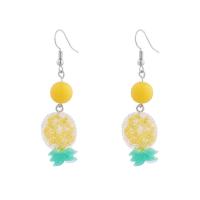 Resin Earring Pineapple for woman yellow Sold By Pair