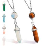 Natural Gemstone Necklace with Zinc Alloy with 1.97 extender chain Conical silver color plated & Unisex 60mm Length 17.72 Inch Sold By PC