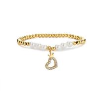 Cubic Zirconia Micro Pave Brass Bracelet with Plastic Pearl gold color plated & micro pave cubic zirconia & for woman golden nickel lead & cadmium free Length 6.89 Inch Sold By PC