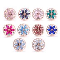 Jewelry Snap Button Zinc Alloy Flower rose gold color plated DIY & with glass rhinestone nickel lead & cadmium free 18mm Sold By PC