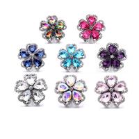 Jewelry Snap Button Zinc Alloy Flower silver color plated DIY & with glass rhinestone nickel lead & cadmium free 18mm Sold By PC