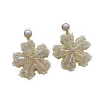 Crystal Earrings Brass with Crystal & Plastic Pearl Flower Vacuum Ion Plating fashion jewelry & for woman clear nickel lead & cadmium free Sold By Pair