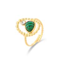Cubic Zirconia Stainless Steel Finger Ring 304 Stainless Steel with Malachite Teardrop 14K gold plated adjustable & micro pave cubic zirconia & for woman 20mm Sold By PC