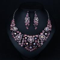 Crystal Jewelry Sets Zinc Alloy with Crystal plated 2 pieces & for woman & with rhinestone pink Length Approx 17.32 Inch Sold By Set