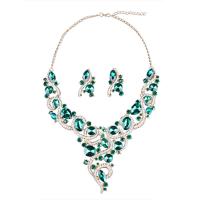 Crystal Jewelry Sets Zinc Alloy with Crystal plated 2 pieces & for woman & with rhinestone green Length Approx 18.89 Inch Sold By Set